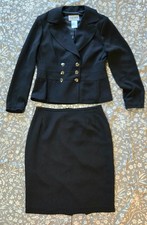 Women's Taupe Pinstripe Two-Piece Skirt Suit with Rhinestone Button — listing 2
