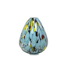 Set of 3 Small Colored Glass Bud Vases and Miniature Bottle (Cobalt Hobnail, Aqua Ribbed Bottle, Green Bubble Glass) — listing 6