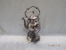 Pair of Silver Plate Tilting Tea/Coffee Kettles on Warming Stands with Rococo Scrollwork — listing 4