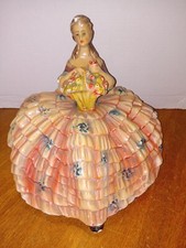 Vintage Chalkware Figurine of a Seated Elderly Woman in Bonnet and Shawl — listing 5