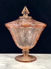 Pink Depression Glass Sugar and Creamer Set with Cut Floral Etching and Beaded Rim, listing 4