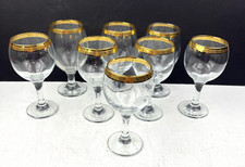Set of 6 Vintage Gold-Rimmed Ribbed Glass Tumblers with Waisted Form — listing 2