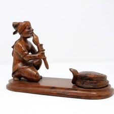 Vintage Hand-Carved & Painted Wooden Snake Charmer Figurine with Cobra and Pungi Flute — listing 2