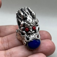 Vintage Figural Dragon/Foo Dog Ring with Small Red Stone, Gold-Tone Metal 10K/14K gold karat mark — listing 3