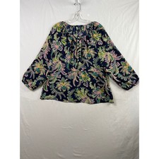 Chaps Women's Blue & White Floral Boho Peasant Blouse, Size Small — listing 5