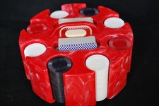 Vintage Bakelite Revolving Poker Chip Caddy with Chips, 4 3/4" x 2 1/2" — listing 6