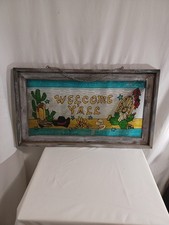 Vintage Painted Multi-Pane Barn Window with Rustic Autumn Farm Scenes