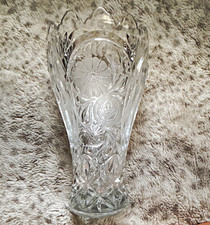 Pressed Crystal Flared Vase with Frosted Floral Motif and Scalloped Rim — listing 5
