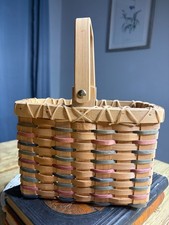 Vintage Woven Splint Wood Oval Basket with Fitted Plastic Protector Insert Yes - Longaberger stamp/signature
