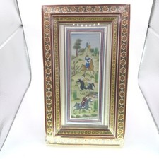 Persian Hand-Painted Polo Match Miniature Painting in Khatam Micro-Mosaic Frame — listing 4