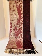 Reversible Paisley Jacquard Pashmina Shawl with Fringe, Brown/Tan/Cream