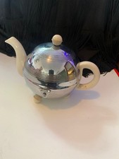 Vintage Art Deco Chrome & Cream Ceramic Insulated Tea Set (5 Pieces)