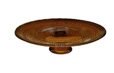 Vintage Depression-Era Clear Pressed Glass 11-Inch Footed Cake Plate with Bubble and Sunburst Pattern — listing 5