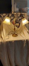 Vintage Brass Double-Arm Student Desk Lamp with Ruffled Prismatic Glass Shades — listing 2