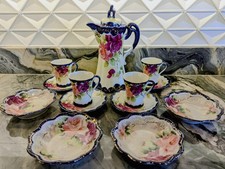 Antique Hand-Painted Porcelain Chocolate Set with Orchid/Lily Motif and Heavy Gold Trim — listing 3