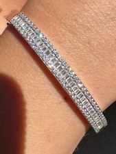 Silver-Tone Open Cuff Bracelet with Smoky Baguette Crystal Terminals — listing 2
