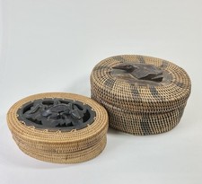 Hand-Carved Wooden Bowl with Woven Rattan/Seagrass Rim and Base Trim — listing 5