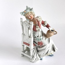 Vintage Bisque Porcelain Figurine of Seated Woman in Plumed Hat with Raised Leg — listing 5
