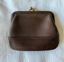 Vintage Brown Leather Kisslock Clutch Wallet with Zippered Compartment — listing 3