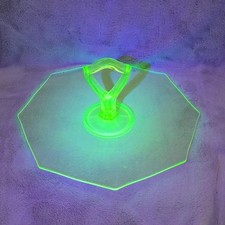 Green Uranium (Vaseline) Glass Octagonal Salad/Luncheon Plate, Depression Era — listing 2