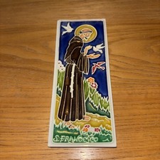 Creazioni Luciano St. Francis of Assisi Hand-Painted Ceramic Art Tile, 8" x 4", Salerno Italy — listing 3
