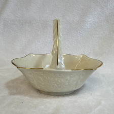 Lenox Ivory China Small Basket with Handle and Embossed Rose Pattern, Gold Trim — listing 6