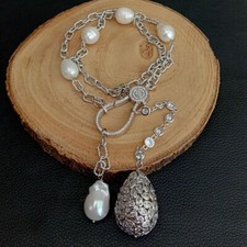 Gold-Tone Teardrop Pendant Necklace with Freshwater Pearl Drop — listing 4