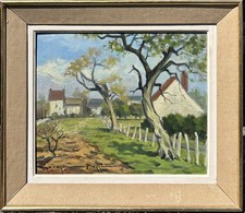 Original Landscape Oil Painting with Signature, Gilt-Framed with Linen Liner — listing 2