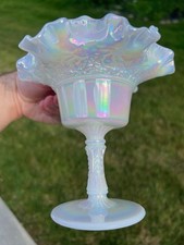 Pair of Iridescent Carnival Glass Footed Dessert / Sherbet Compotes, Made in Romania — listing 6