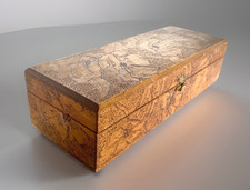 Antique Pyrography Six-Sided Wooden Box with Lid, Carved 17th-Century Cavalier Portrait, 7.5 in. High — listing 4