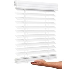 White Faux Wood Horizontal Window Blind with 2-Inch Slats and Valance Wide — listing 4