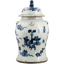 Blue and White Chinese Porcelain Garden Stool with Lotus and Scroll Motif — listing 2