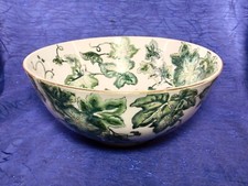 Chinese Hand-Painted Porcelain Decorative Bowl with Green Ivy/Grape Leaf Motif and Gilt Rim, listing 6