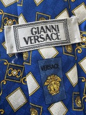 Vintage Gianni Versace Silk Necktie, Blue & Black Geometric Jacquard — listing 2