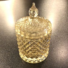 Deli Glass Covered Sugar Bowl with Pressed Floral Pattern and Finial Lid