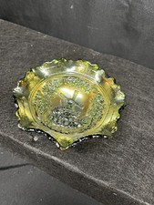 Green Carnival Glass Two-Handled Bonbon Dish with Stippled Rays Pattern — listing 5