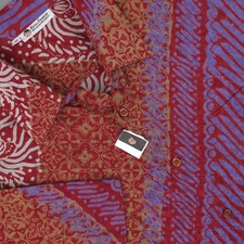 Batik Keris Men's Long-Sleeve Batik Shirt, Red/Gold/Brown Floral Print, Size 17