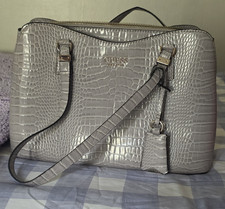 Guess Cream & Grey Croc-Embossed Small Barrel Satchel Bag, listing 5