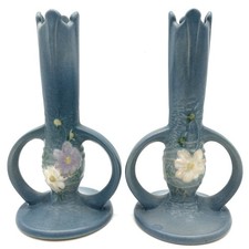 Roseville Pottery Cosmos Two-Handled Vase in Blue — listing 4