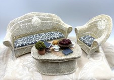 Vintage Wicker/Rattan Dollhouse Furniture Set - Round Table and Chairs — listing 5