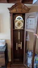 Vintage Oak Grandfather Clock with Brass Dial, Weight-Driven Triple-Chime Movement — listing 2
