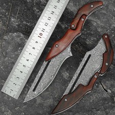 Handmade Damascus Steel Lockback Folding Pocket Knife with Bone Handle and Leather Sheath — listing 4