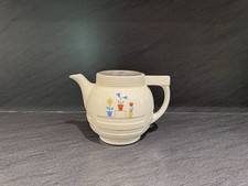 Vintage Tea-O-Lator Ceramic Teapot with Tulip Floral Band, Cream Ground with Silver Trim — listing 3
