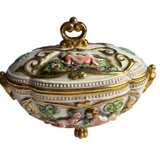 Capodimonte Porcelain Bowl / Cachepot with High-Relief Cherub Scene and Gilt Trim — listing 4