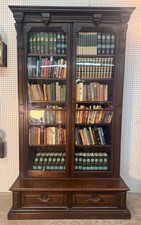 Antique 1920s-30s Jacobean Revival Walnut China Cabinet on Stand with Turned Legs and Stretcher Base — listing 2