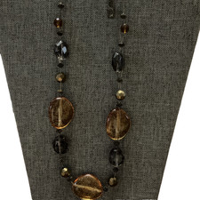 Vintage Faceted Amber-Yellow Glass Bead Flapper-Length Necklace — listing 3