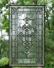 Beveled Glass Elongated Octagon Panel with Etched Starburst and Mounting Hole