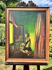 Original Signed Surrealist Portrait Painting of Blond Figure with Protruding Tongue, dated April 1999 — listing 3