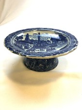 Antique Flow Blue Footed Compote / Fruit Comport with Handles, 6" H x 11" W — listing 5