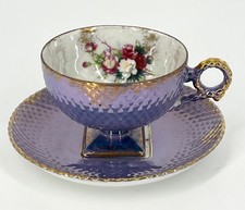 Vintage Lusterware Floral Teacup and Saucer with Heavy Gold Trim — listing 2